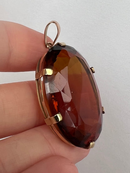 Very Large Sherry Madeira Citrine Gold Pendant