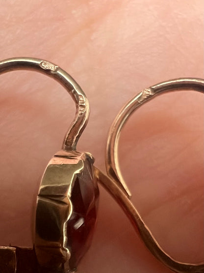 Rose Gold Georgian Foil Backed Garnet Dormeuse Earrings