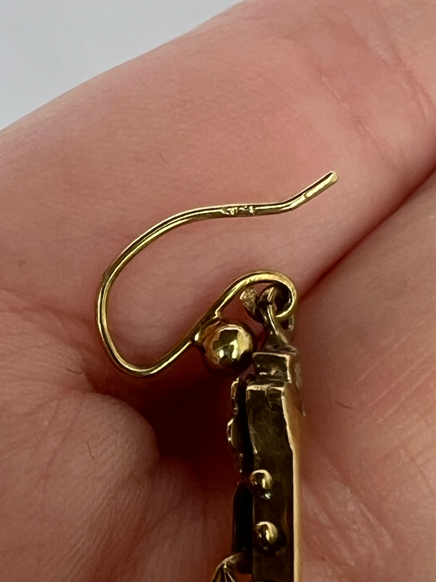 Victorian Torpedo and Flower Gold Drop Dangly Earrings