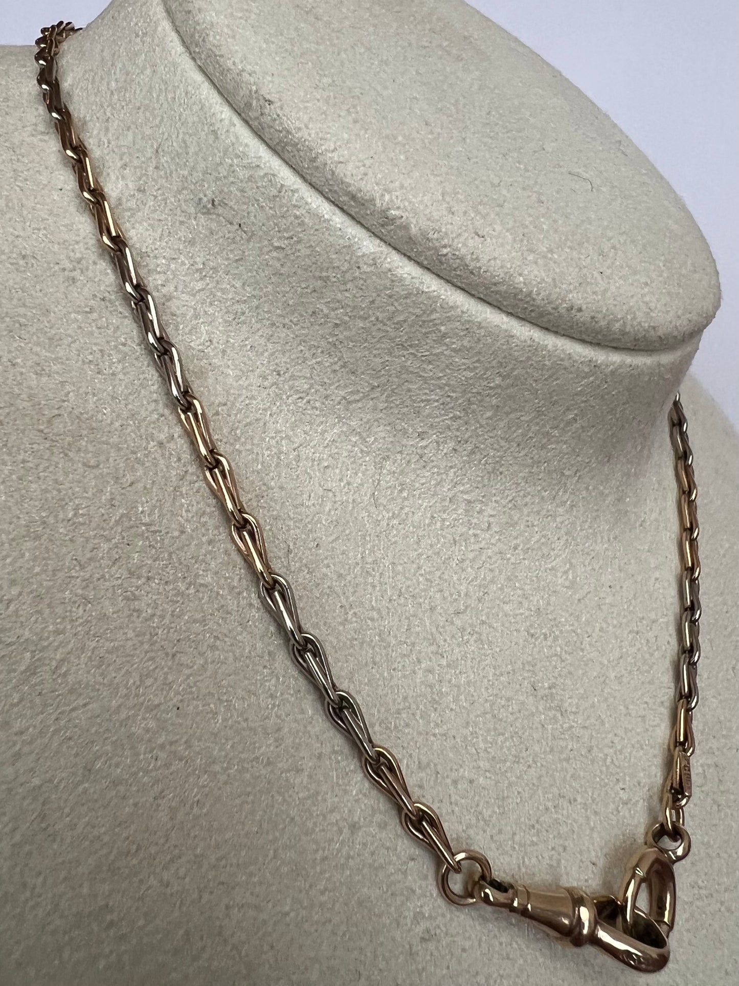 Art Deco 2 Tone Rose White Gold Hayseed Link Albert Watch Chain