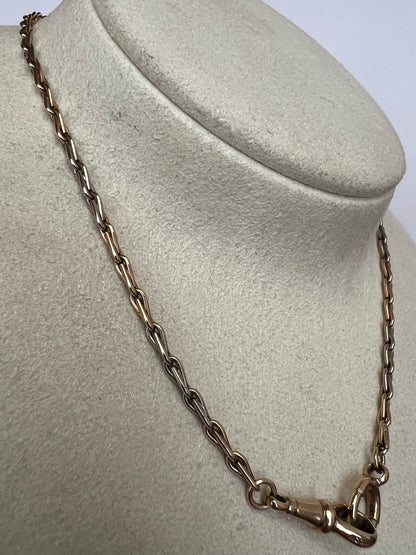 Art Deco 2 Tone Rose White Gold Hayseed Link Albert Watch Chain