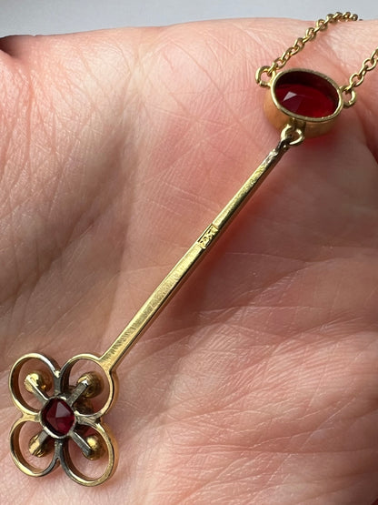 Edwardian 15ct Gold Quatrefoil Garnet Seed Pearl Necklace