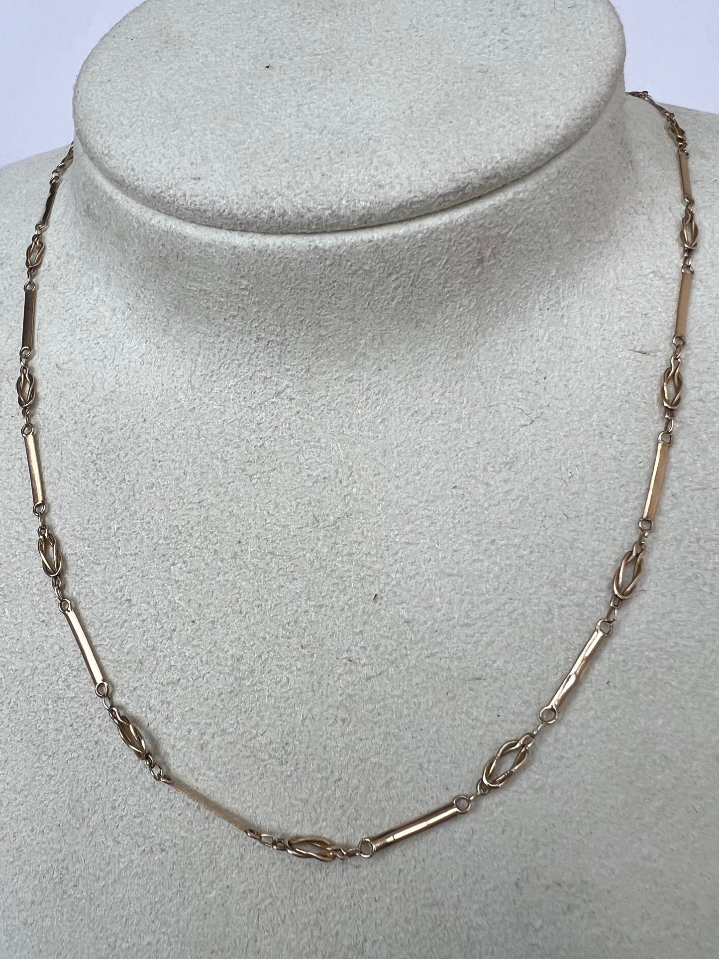 Delicate 15ct Gold Fancy Link Knot And Bar Neck Chain
