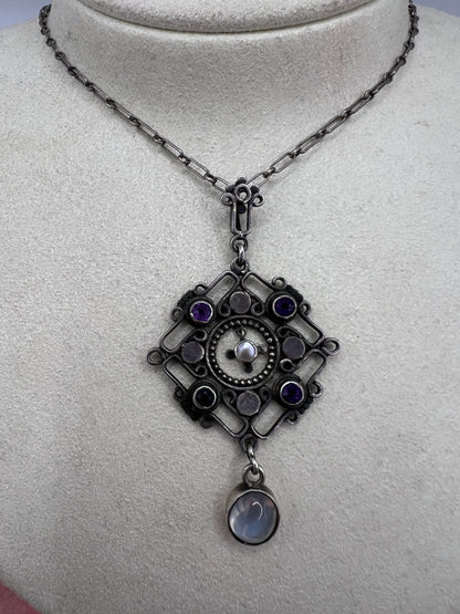 Liberty William Hair Haseler Arts and Crafts Silver Moonstone Amethyst Pendant