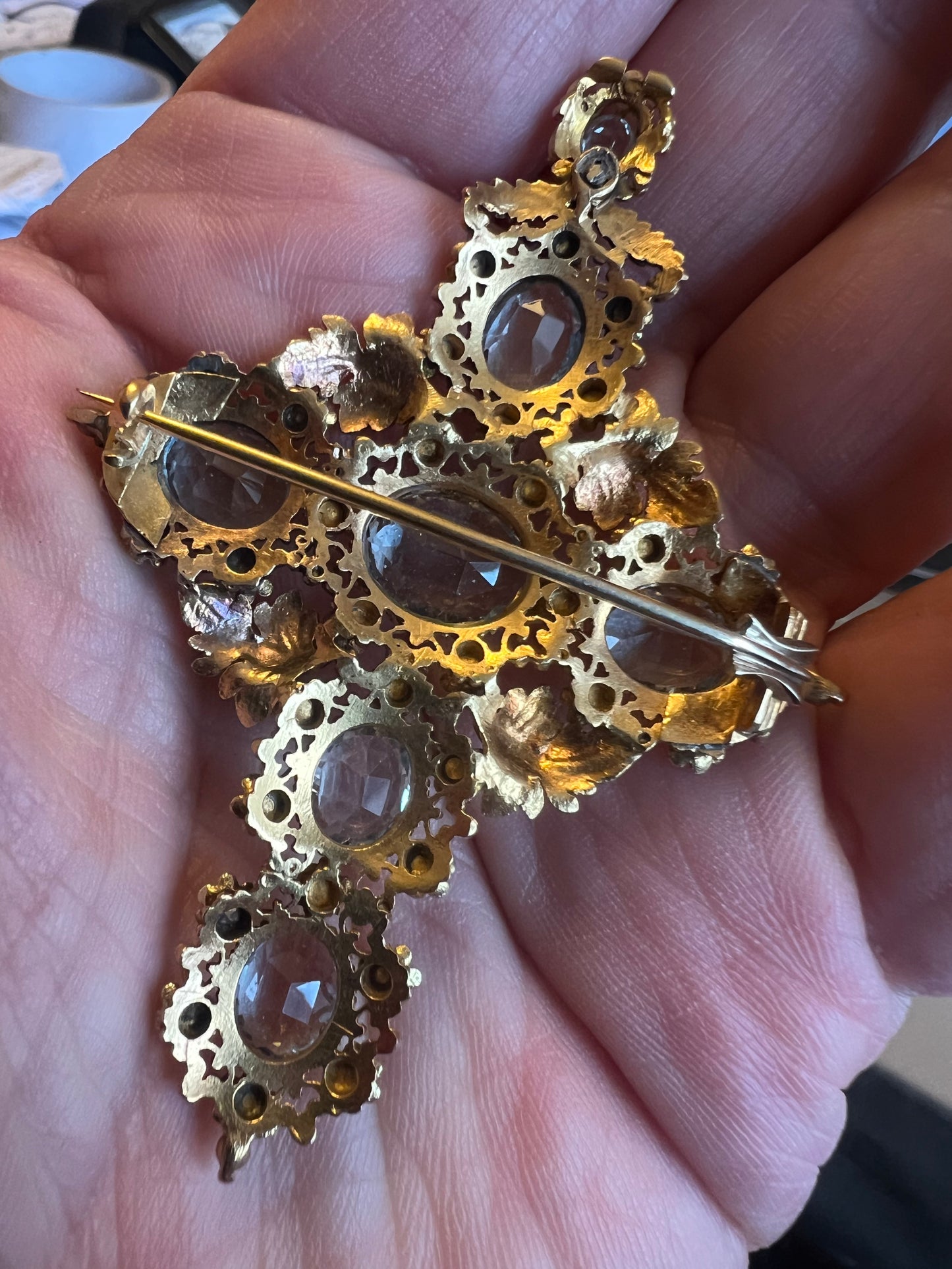 Outstanding William IV Aquamarine Gold Cross Brooch Pendant