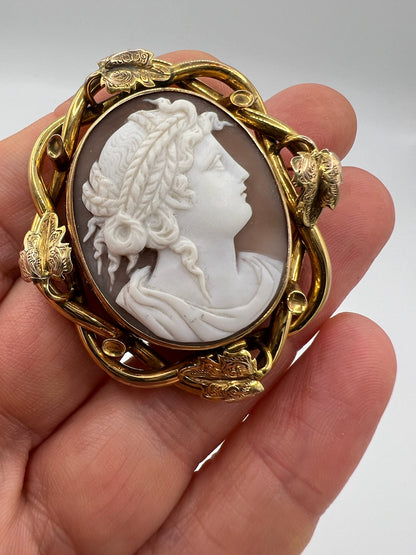 Antique 9ct Gold Cameo Brooch With Swivel Locket Back