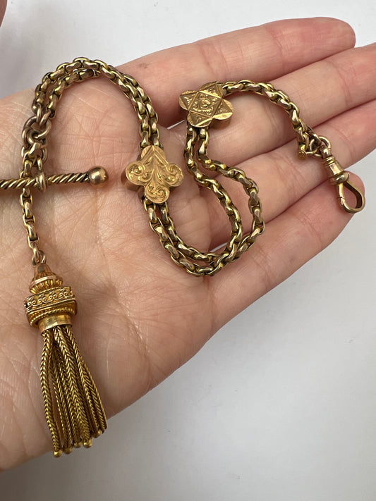 Victorian 9ct Gold Albertina Bracelet With Tassel