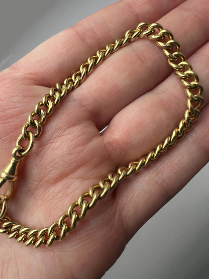 Solid 18ct Gold Heavy Antique Albert Curb Link Bracelet 8" Gents or Ladies