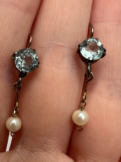 Dainty Antique Aquamarine Pearl Earrings