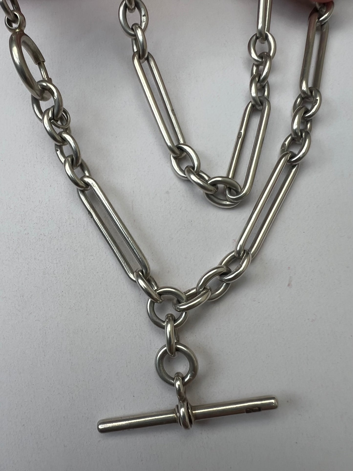 Silver Albert Fetter Chain With Paperclip Trombone Links and T Bar