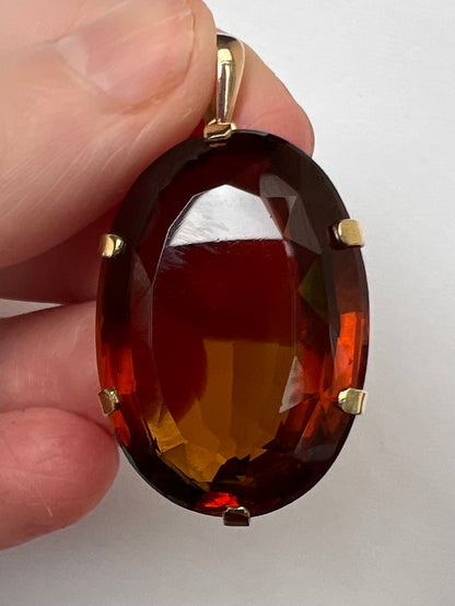 Very Large Sherry Madeira Citrine Gold Pendant