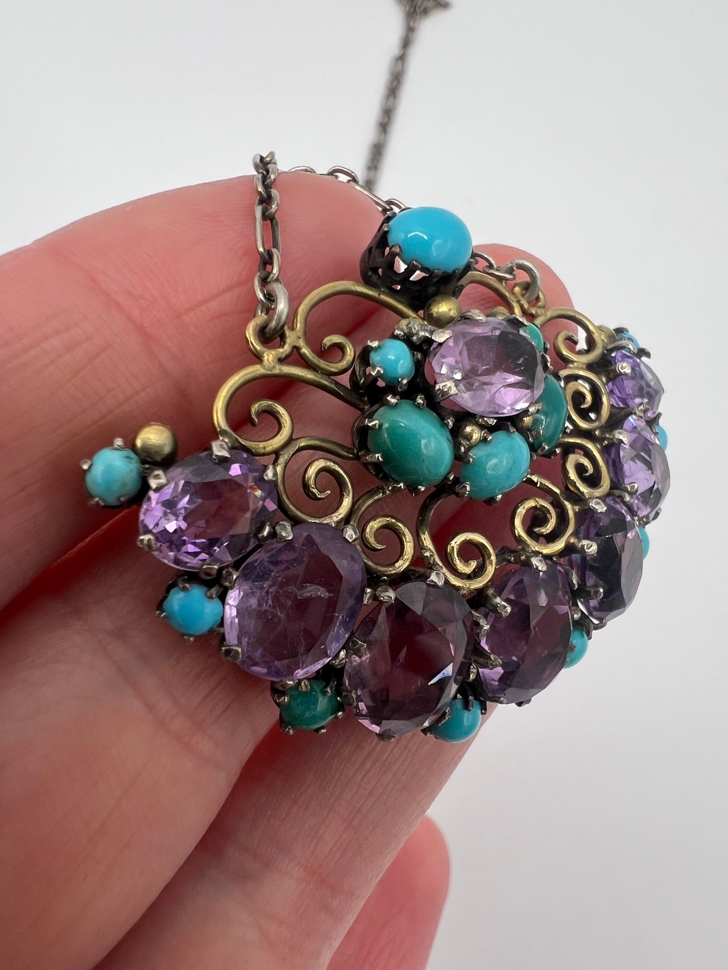 Dorrie Nossiter Arts & Crafts Amethyst Turquoise Pendant