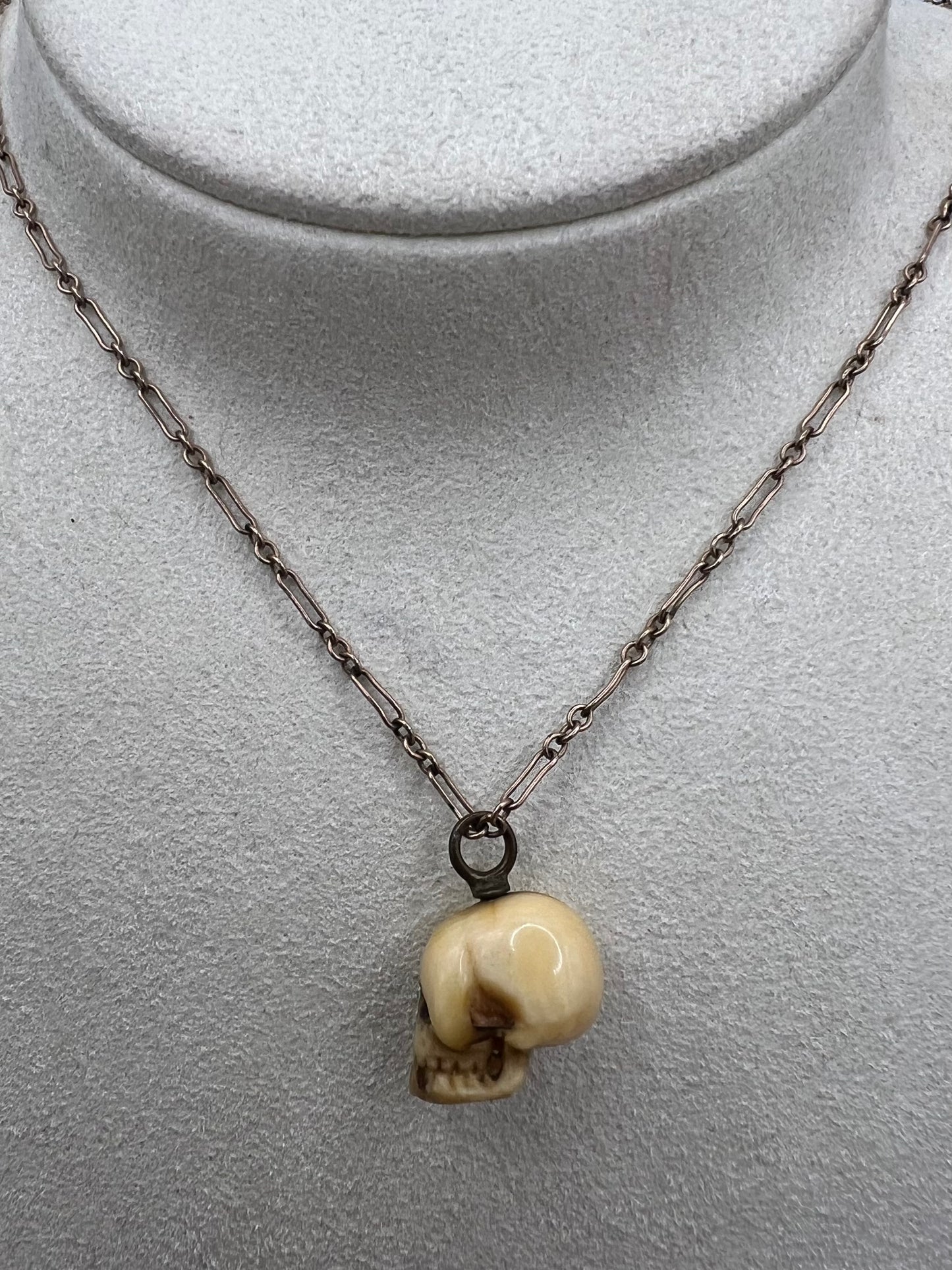 Japanese Antique Skull Charm On 9ct Gold Fetter Link Chain