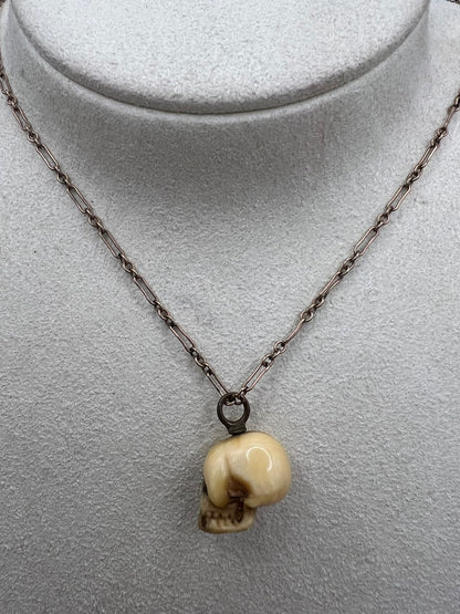 Japanese Antique Skull Charm On 9ct Gold Fetter Link Chain