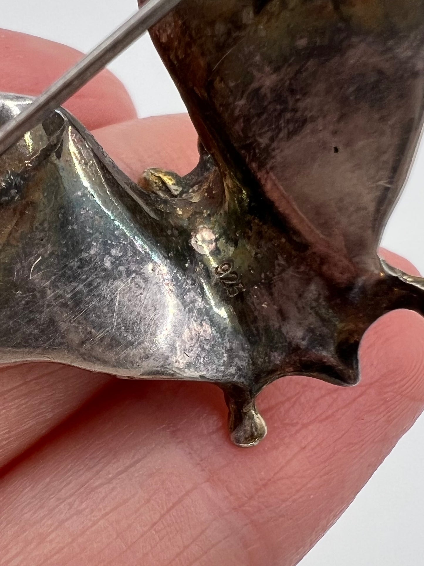 Art Nouveau Style Silver Flying Bat Brooch
