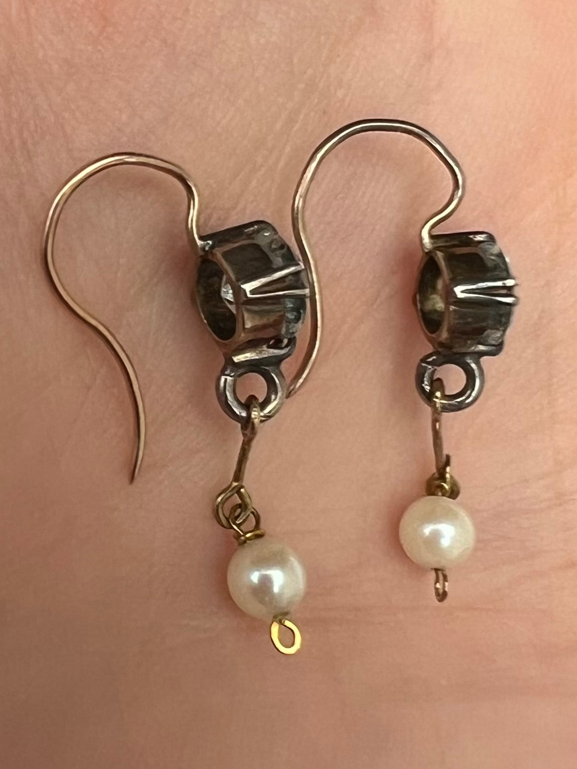 Dainty Antique Aquamarine Pearl Earrings