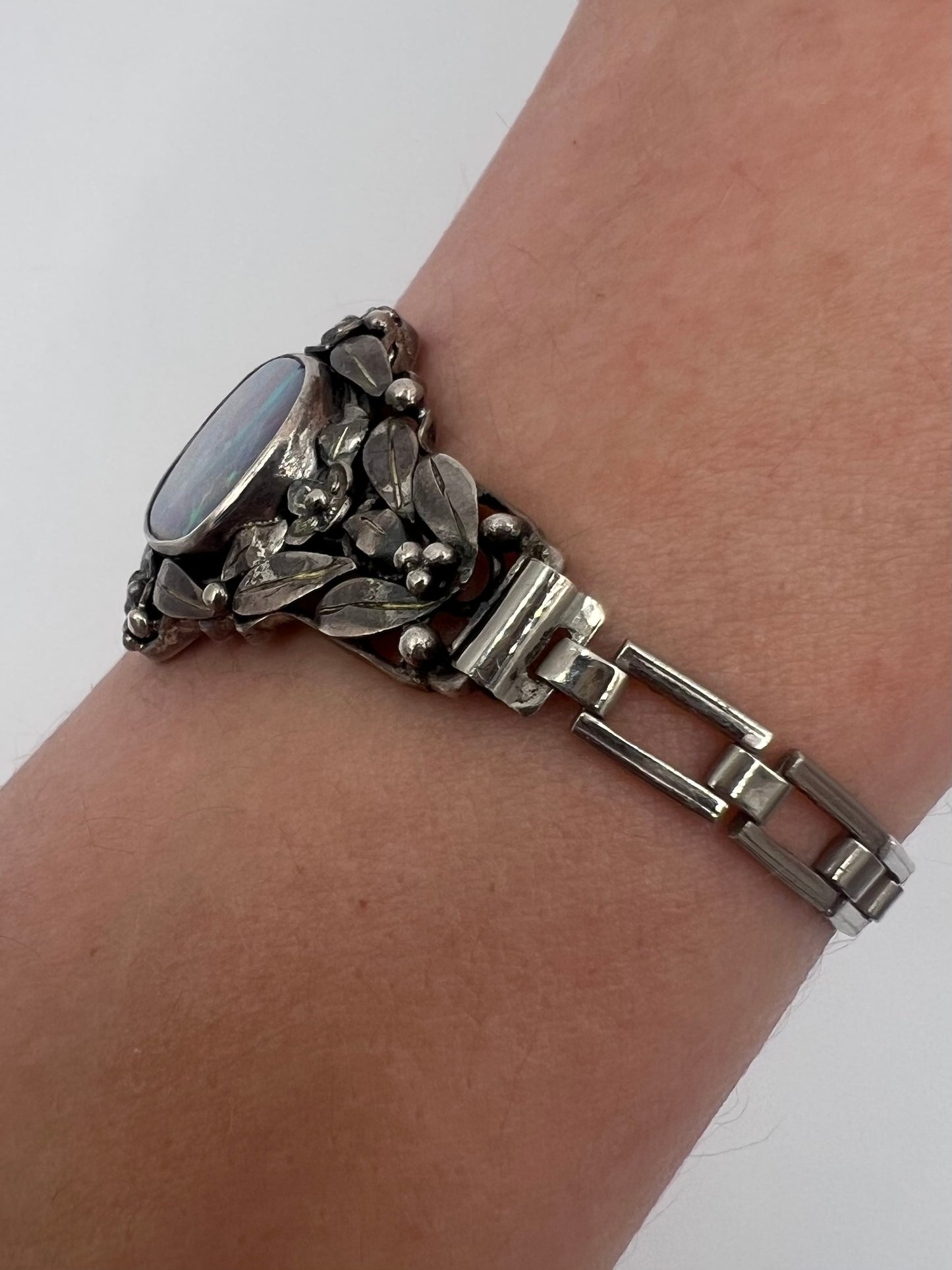 Rhona Wager Arts & Crafts Boulder Opal Silver Bracelet (Replacement steel strap)