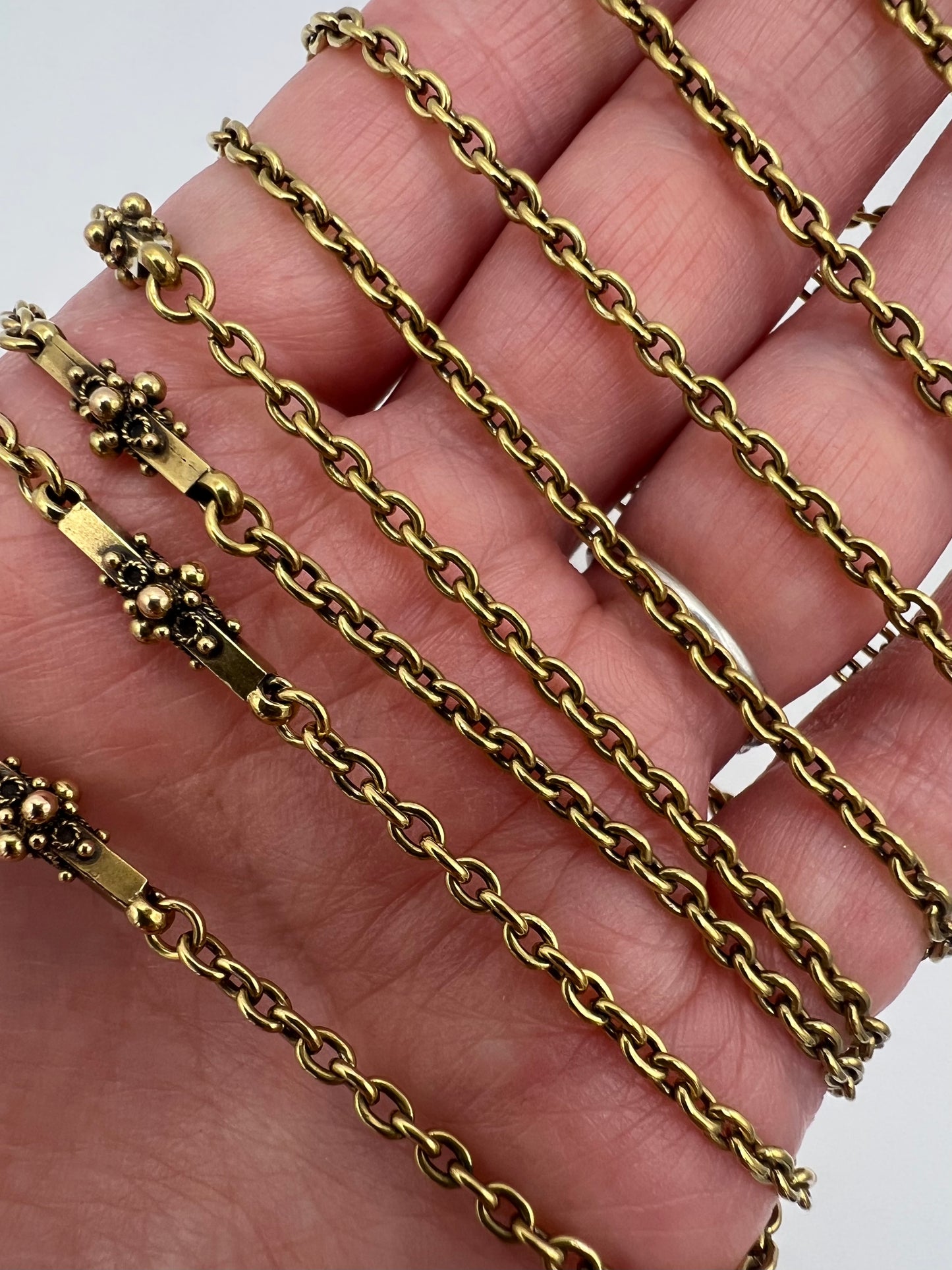 Please ask for price - 59" 15ct Solid Gold Antique Long Muff Chain