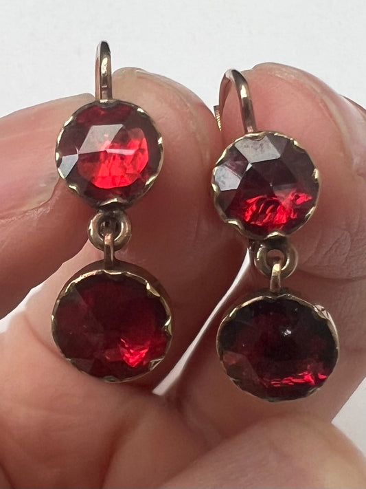 Rose Gold Georgian Foil Backed Garnet Dormeuse Earrings