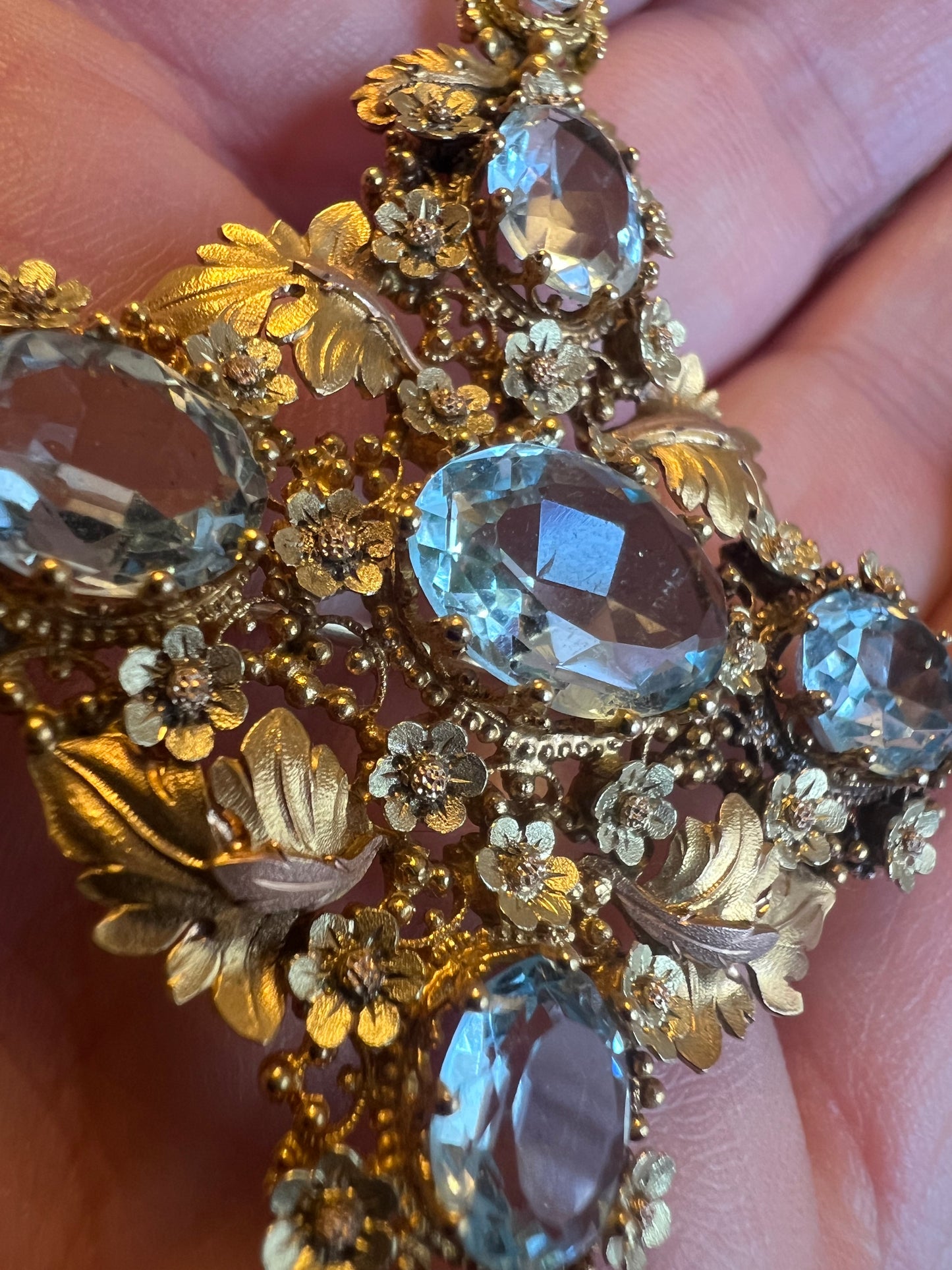 Outstanding William IV Aquamarine Gold Cross Brooch Pendant