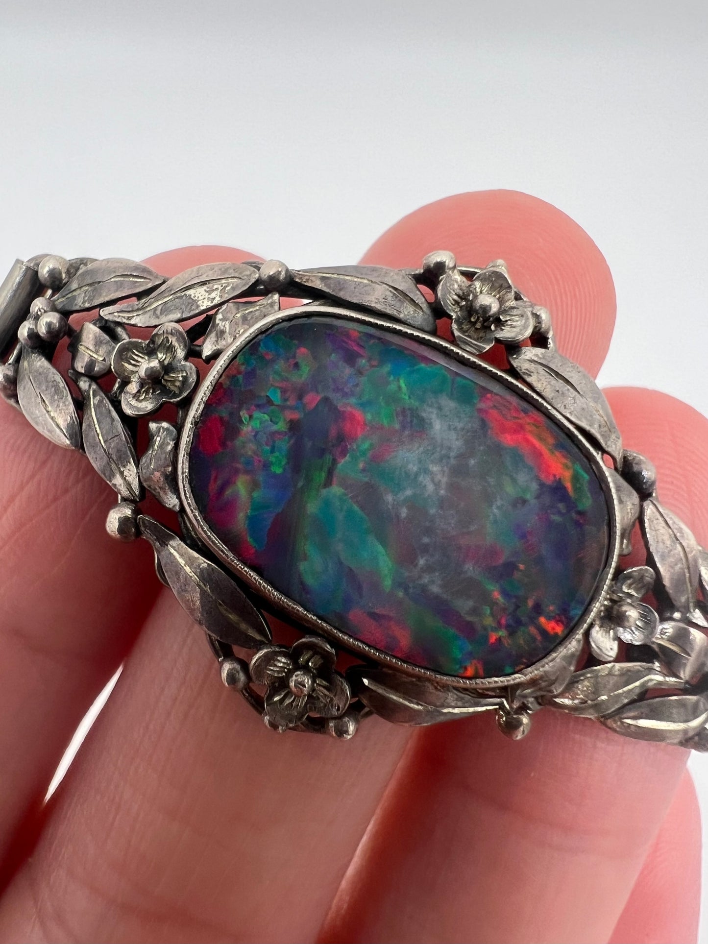 Rhona Wager Arts & Crafts Boulder Opal Silver Bracelet (Replacement steel strap)