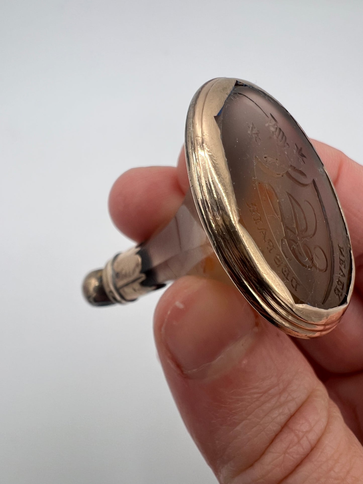 Very Large Georgian Agate Gold Intaglio Fob Seal "Never Despair"