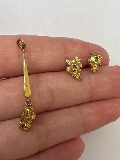 Victorian Goldrush Natural Gold Nugget Set Earrings and Pendant. Reserved- please enquire