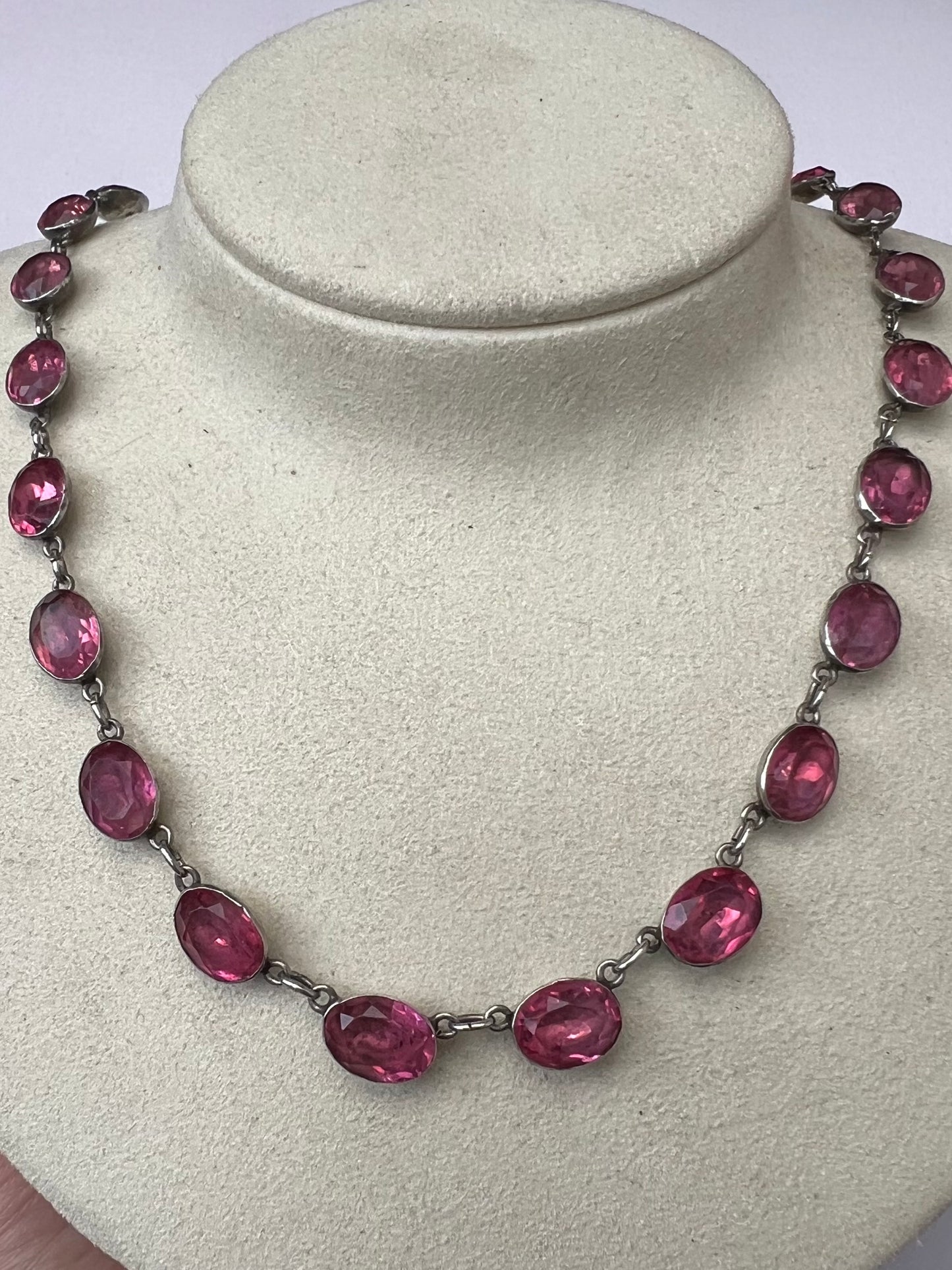 Georgian Paste Silver Pink Riviere Necklace