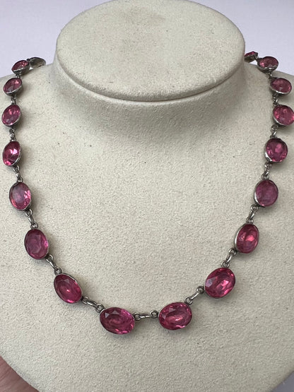 Georgian Paste Silver Pink Riviere Necklace
