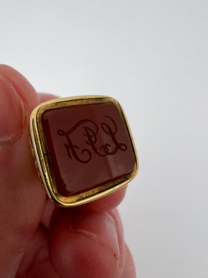 Large Heavy High Carat Gold Carnelian Engraved Intaglio Fob