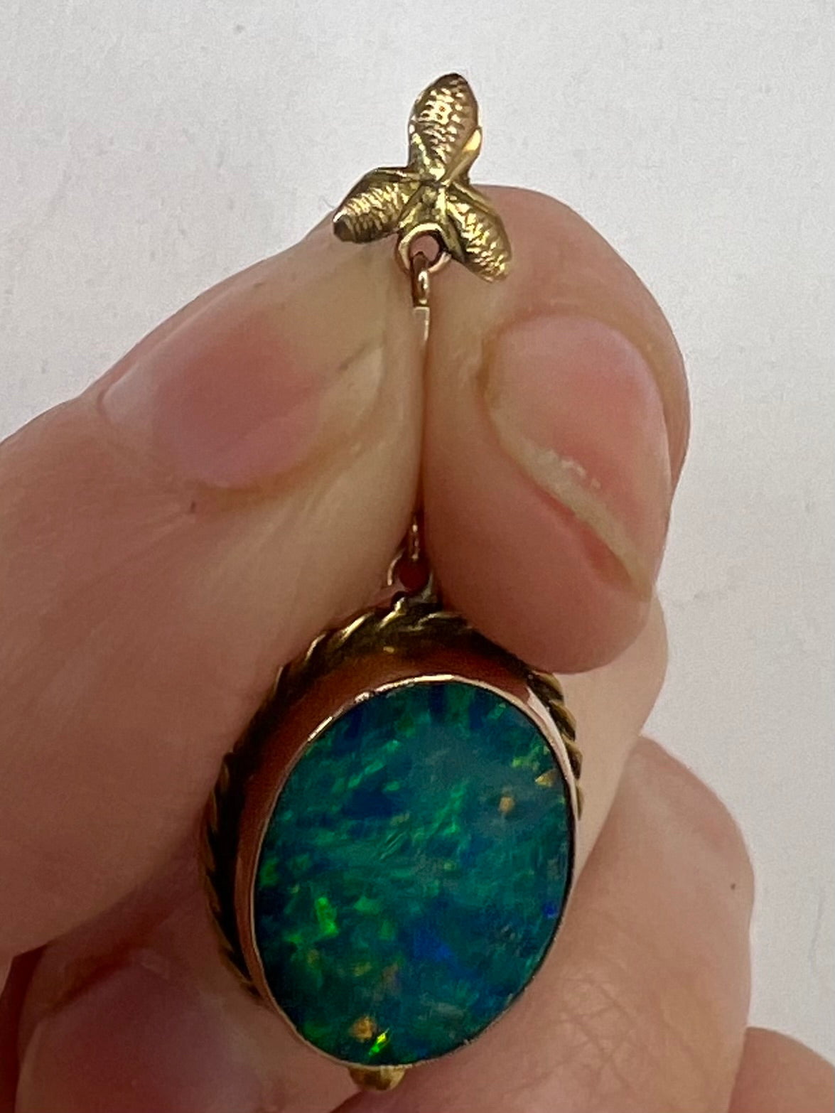 Early 20th Century Black Opal Doublet Gold Pendant