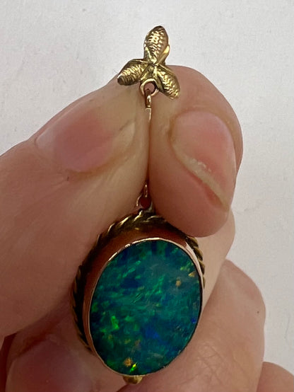 Early 20th Century Black Opal Doublet Gold Pendant