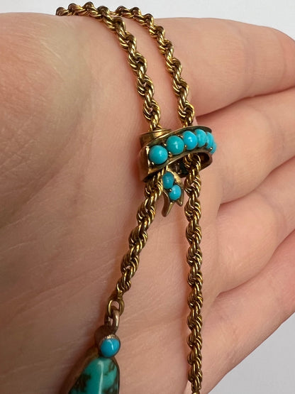 c1915 Turquoise & Gold Negligee Double Drop Pendant Necklace
