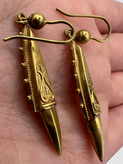 Etruscan Revival 15ct Gold Victorian Earrings