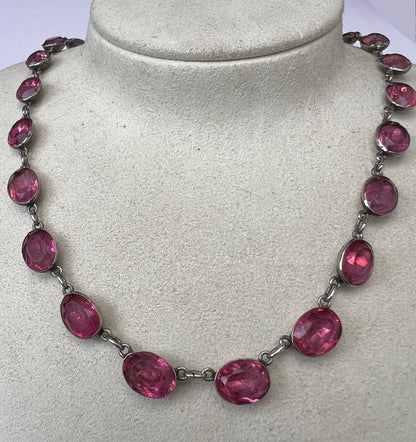 Georgian Paste Silver Pink Riviere Necklace