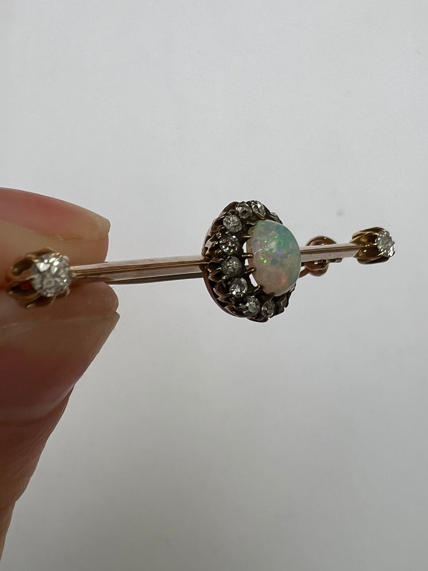 Pretty Edwardian Opal Diamond Halo Brooch