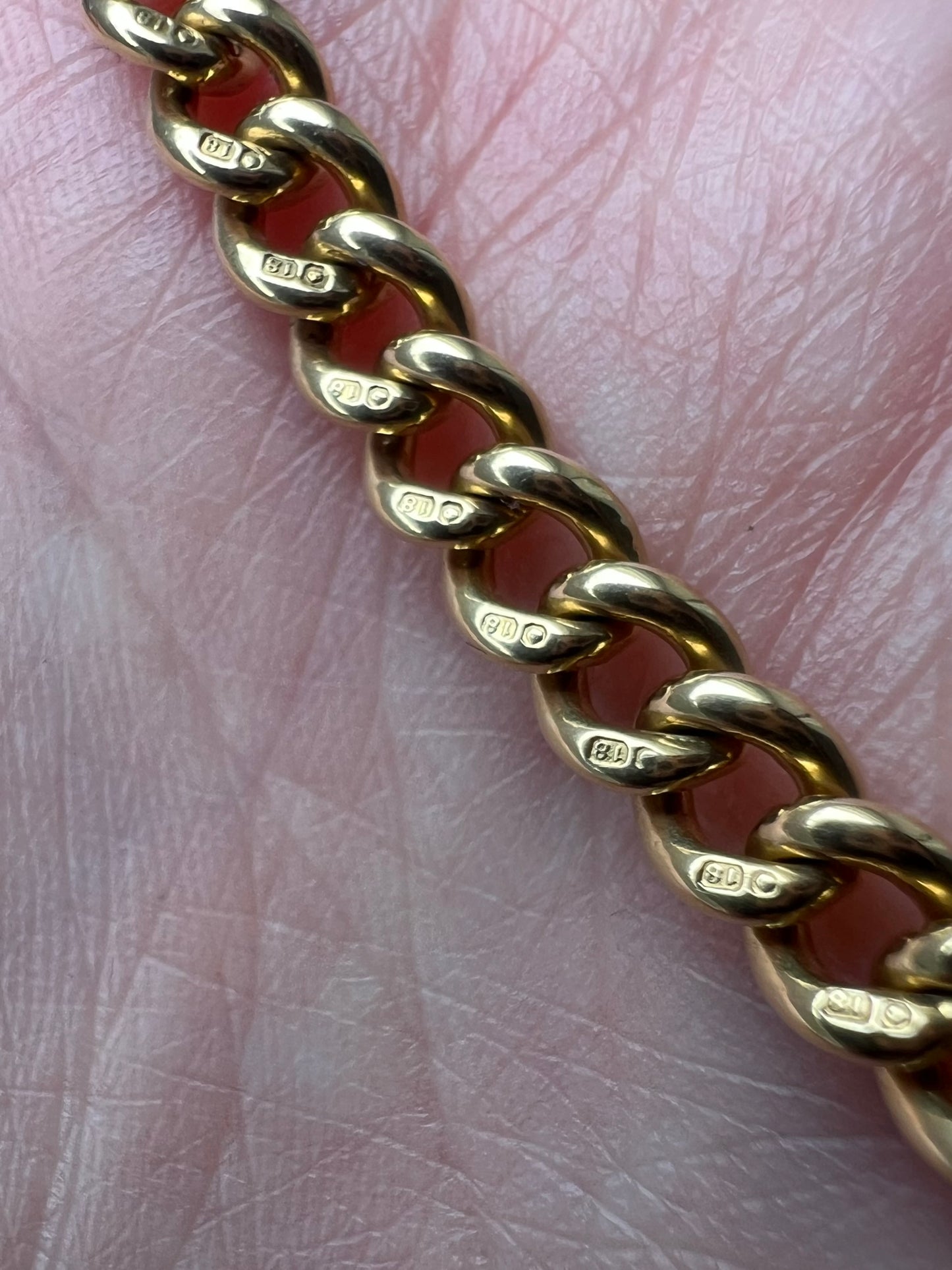 Solid 18ct Gold Heavy Antique Albert Curb Link Bracelet 8" Gents or Ladies