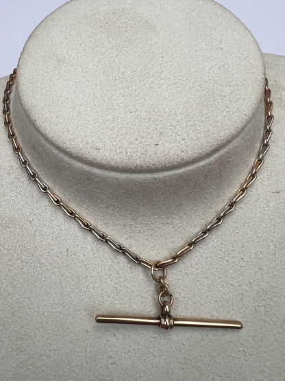 Art Deco 2 Tone Rose White Gold Hayseed Link Albert Watch Chain