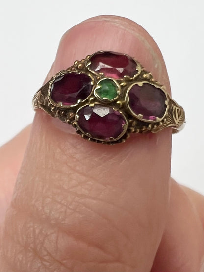 Rare 12ct Gold Almandine Purple Garnet Antique Ring