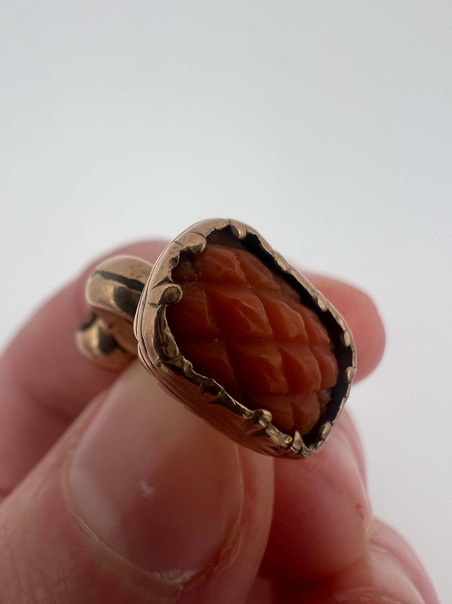 Tiny Georgian Coral Rose Gold Cased Fob Pendant