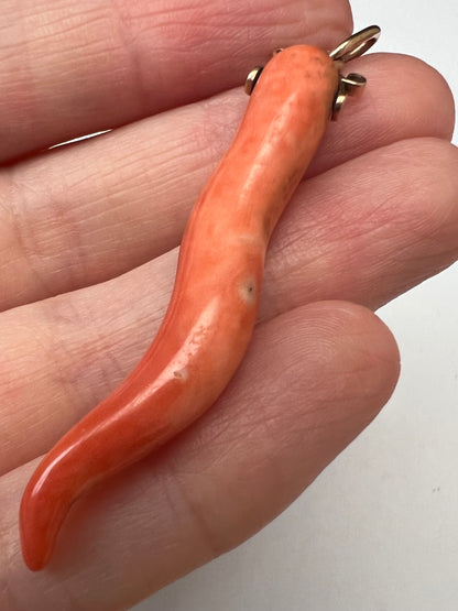 To Ward Off Evil Spirits - Coral Cornicello Talisman Gold Charm Pendant