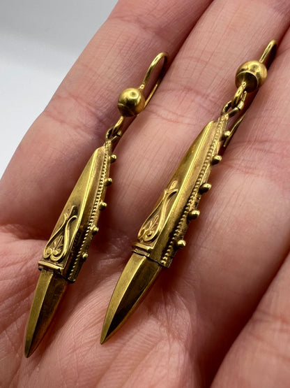 Etruscan Revival 15ct Gold Victorian Earrings