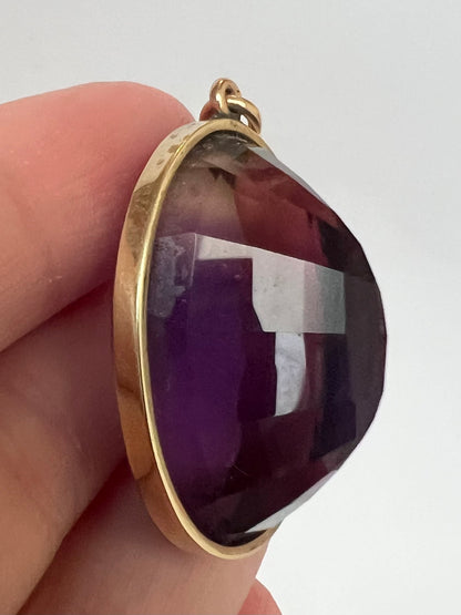 Deep, Silky Purple Siberian Amethyst and Gold Pendant