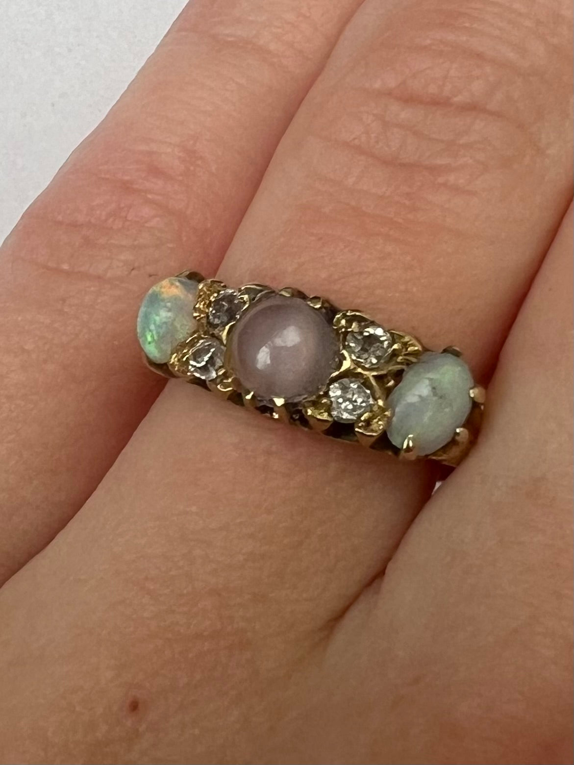 Opal Moonstone Diamond Antique Ring