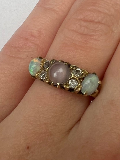 Opal Moonstone Diamond Antique Ring