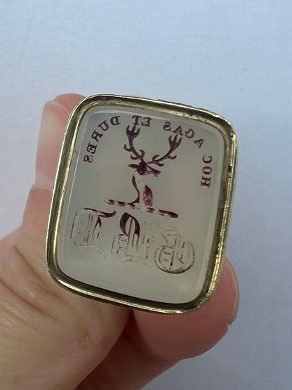 Early Victorian Gold Cased Watch Fob Pendant With Carved Stag Intaglio