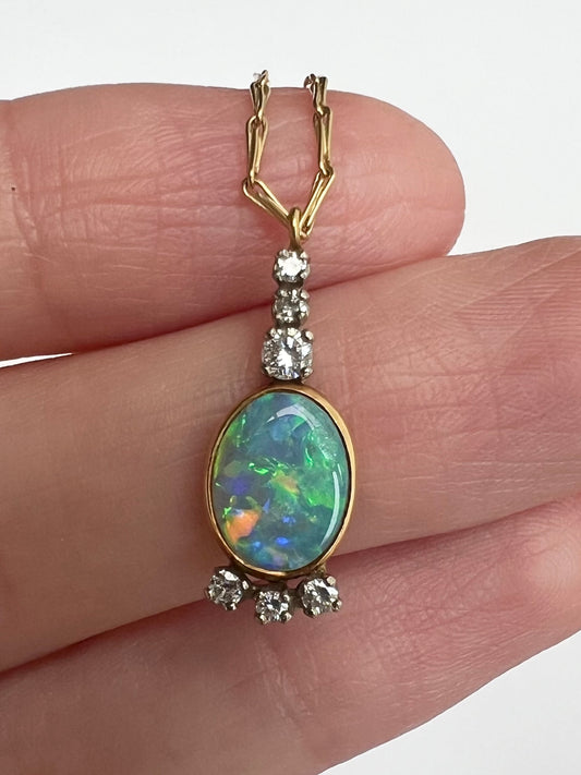 Australian Opal Diamond Pendant and Chain in 18ct Gold