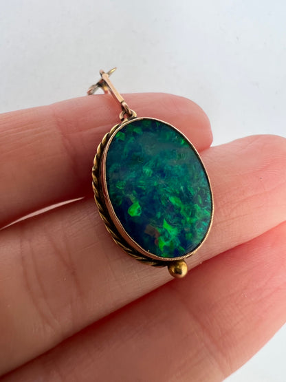 Early 20th Century Black Opal Doublet Gold Pendant