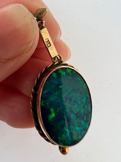 Early 20th Century Black Opal Doublet Gold Pendant