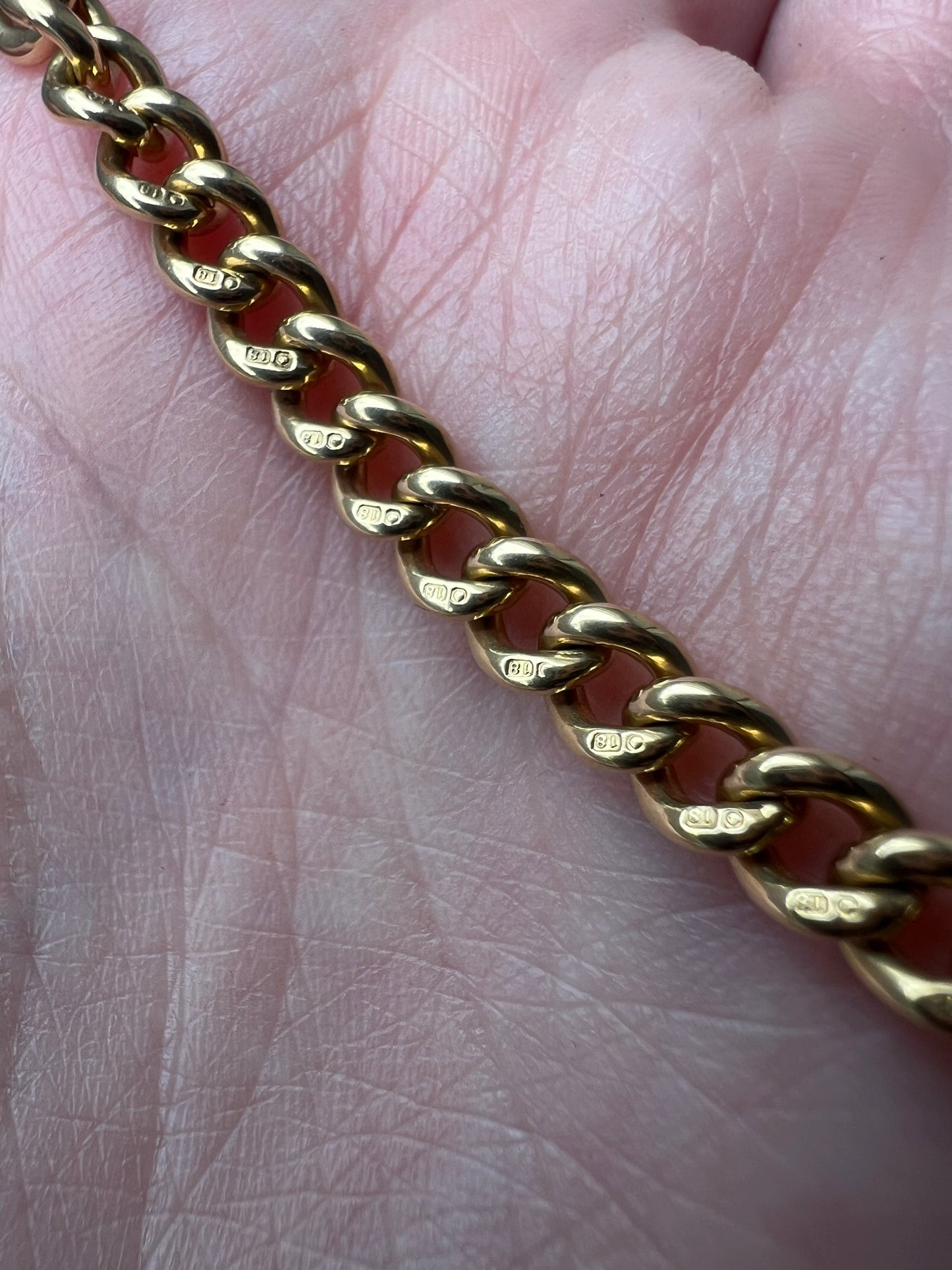 Solid 18ct Gold Heavy Antique Albert Curb Link Bracelet 8" Gents or Ladies